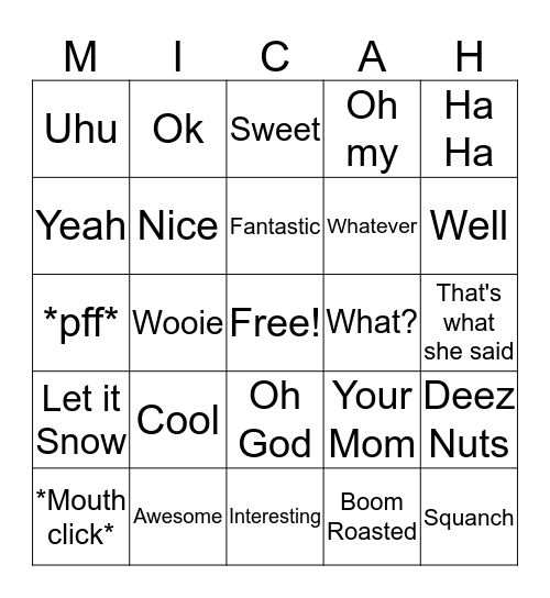 Micah's Bingo Card