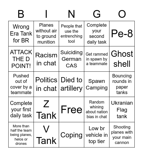 Ground RB Bingo Card