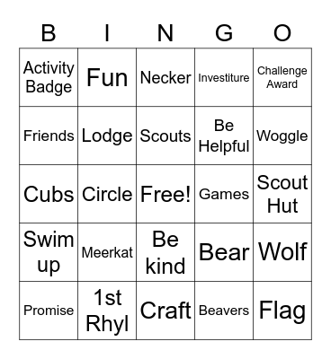 1st Rhyl Beavers Bingo Card