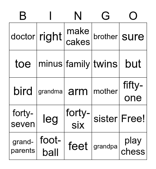 2a Lesson 45-54 Bingo Card