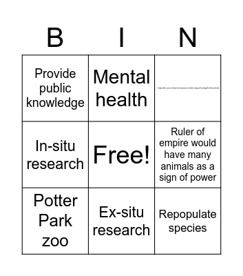 Zoo BINGO Card