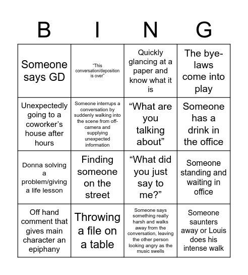 Suits Bingo Card