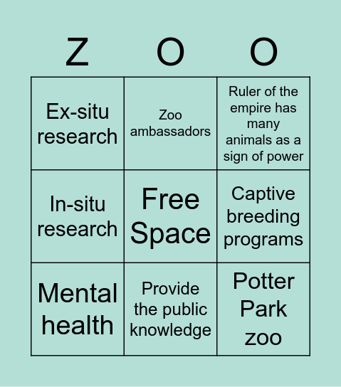 Zoo Bingo Card