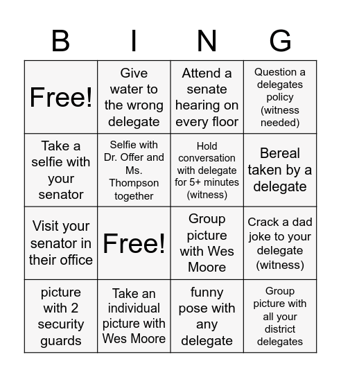 Make sure to be respectful this is just for fun Bingo Card