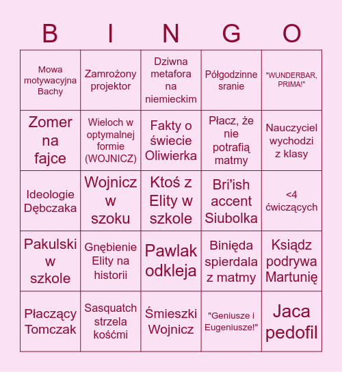 ZSCyrk Bingo Card