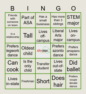 AFROCHIQUE SPRING '23 WELCOME MIXER Bingo Card