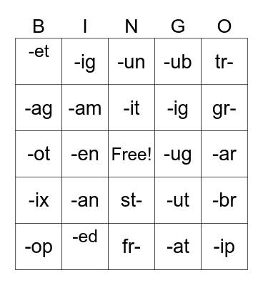 First Grade Phonics Bingo Card