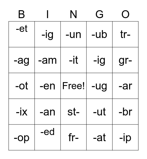 First Grade Phonics Bingo Card