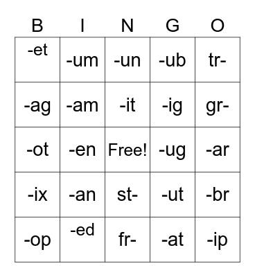 First Grade Phonics Bingo Card