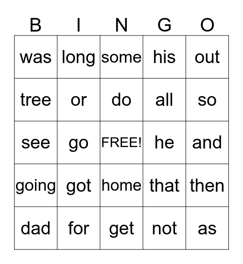 SIGHT WORDS BINGO Card