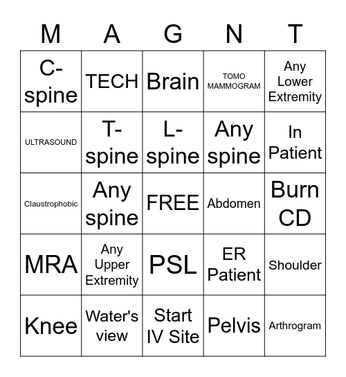 RAD TECH WEEK (MRI) Bingo Card