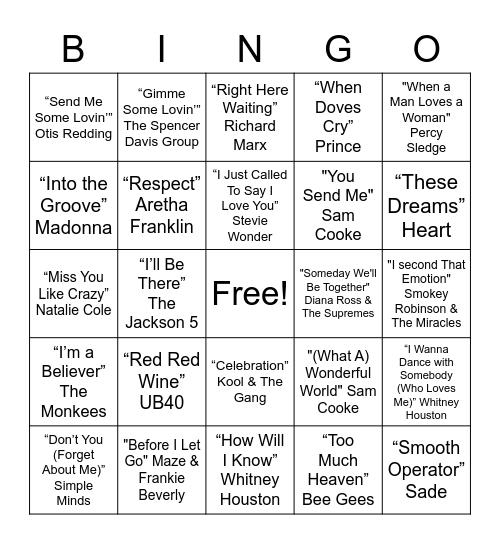 Music Bingo Card