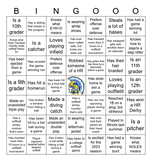 Softball - Find Someone Who Bingo Card