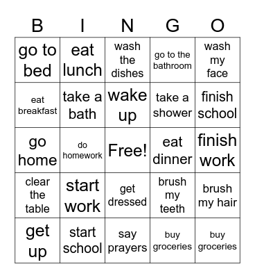 Daily Routines Bingo Card