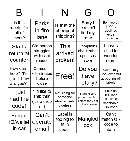 Ups Bingo Card