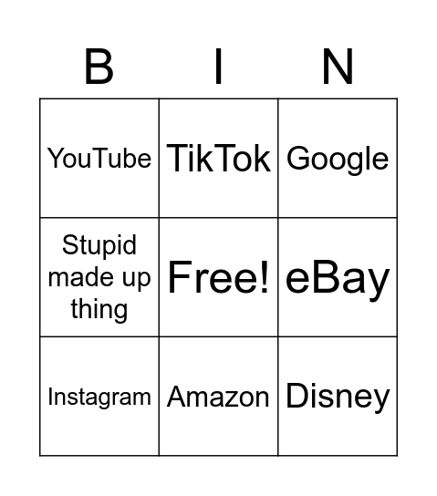 Product Placement Bingo Card