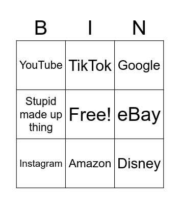 Product Placement Bingo Card