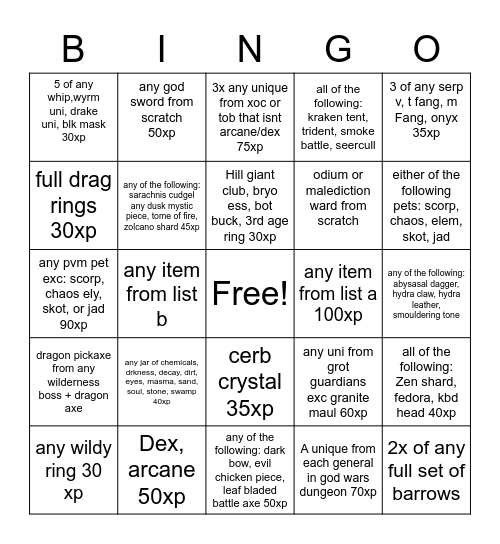 Big Team HUNT Bingo Card