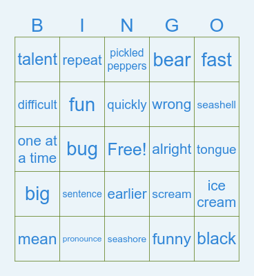 0220 Tongue Twisters Bingo Card