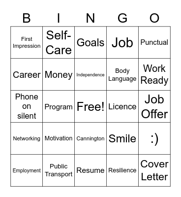 Employment Buddy Program Bingo Card
