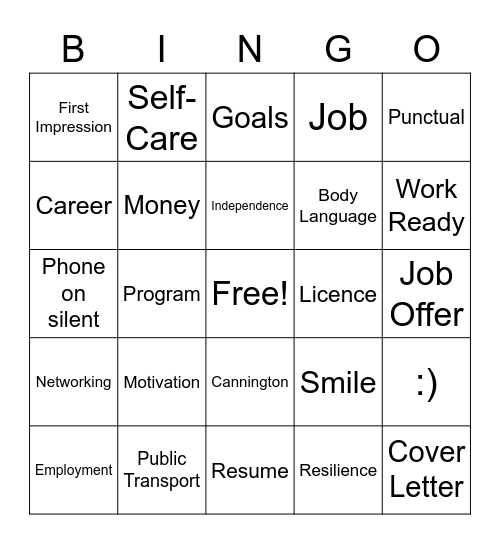 Employment Buddy Program Bingo Card