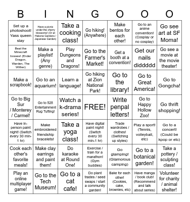 Bucket List Bingo Card