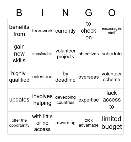 A commitment to volunteerism Bingo Card