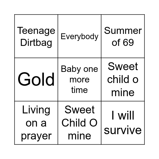 Sing-a-long Power Bingo Card