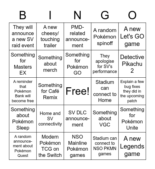 Jagold's Pokémon Day Bingo Card Bingo Card