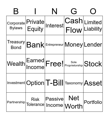 Financial Bingo Card