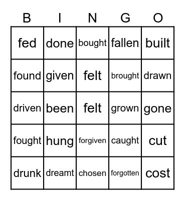 Irregular verbs Bingo Card