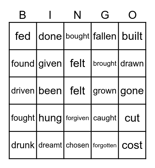 Irregular verbs Bingo Card