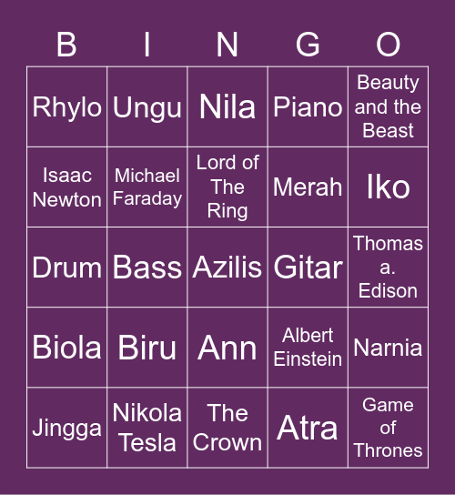 Punya Azilis Bingo Card
