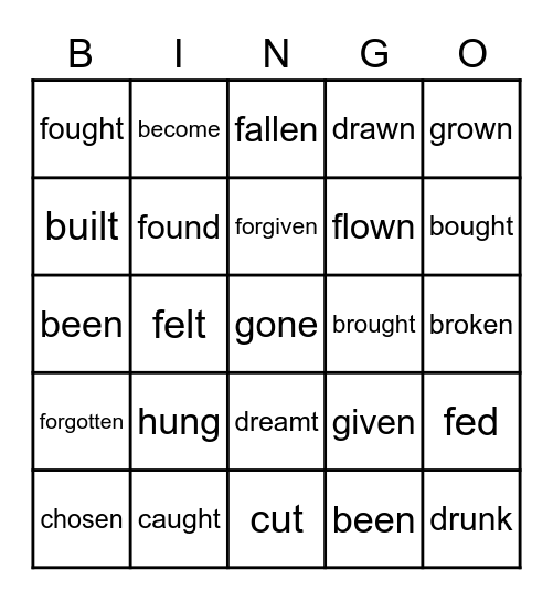 Irregular Verbs Bingo Card