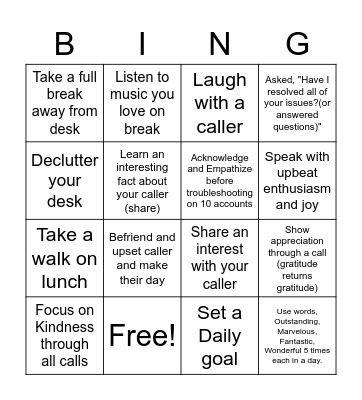 Be 100% to Give 100% Bingo Card