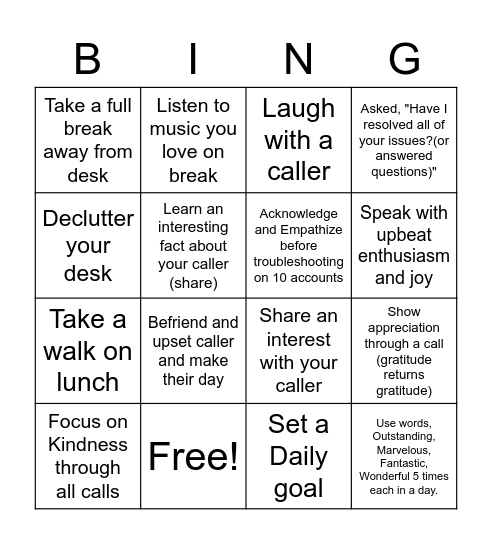 Be 100% to Give 100% Bingo Card