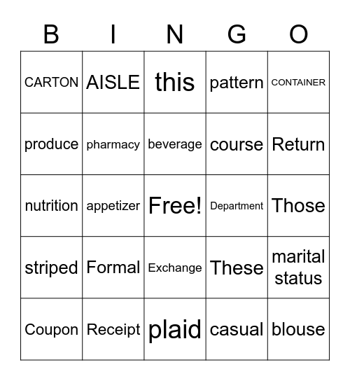 Listening and Speaking Pre-Unit -Unit 3 Bingo Card