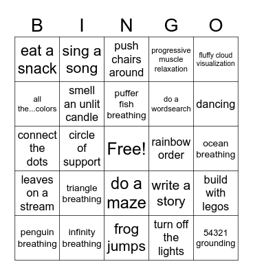 coping skills Bingo Card