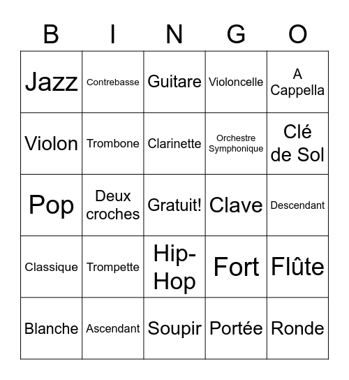 Musique Générale Bingo Card