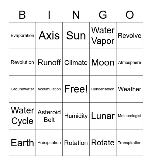 Water Cycle Bingo Card