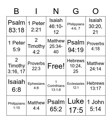 Family Worship 2/20/2023 Bingo Card