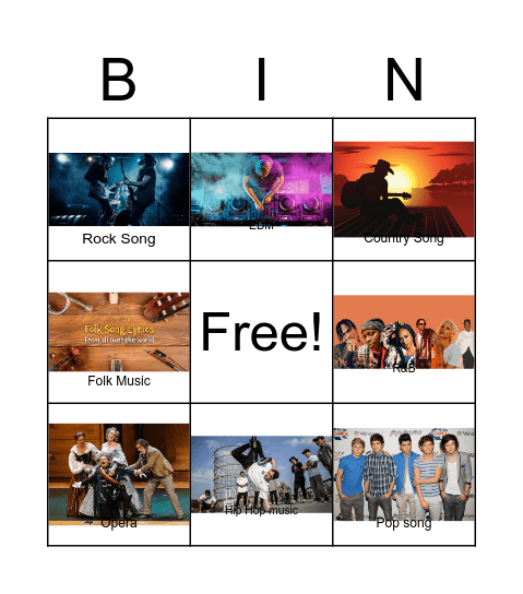 Music Genre Bingo Card