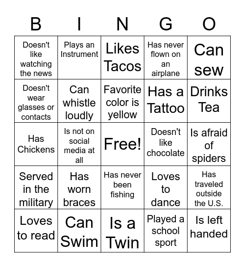 Associate Bingo Card