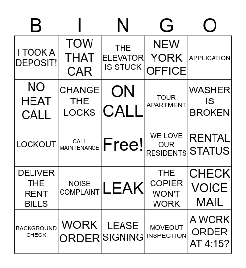 APARTMENT BINGO Card