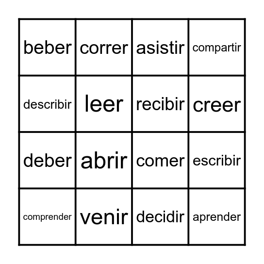 Verbos que terminan en -IR y-ER 3.3 Bingo Card