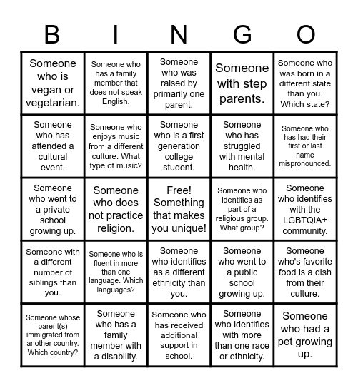 DEI Bingo Card