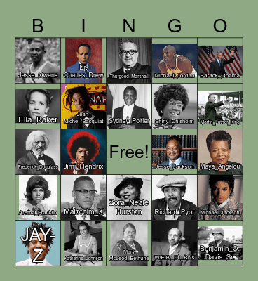 Influential Black and African Americans Bingo Card