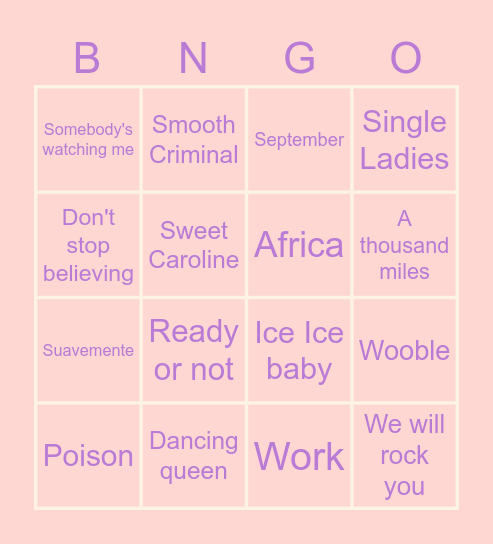 Music Edition Bingo Card