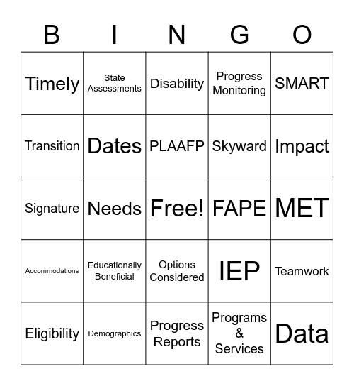 IEP Bingo Card