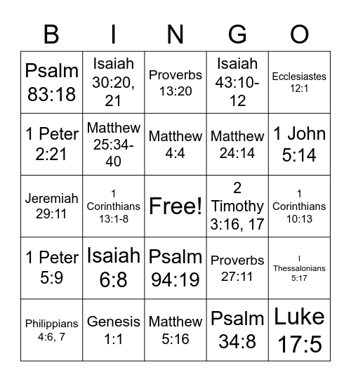 Family Worship 2/20/2023 Bingo Card